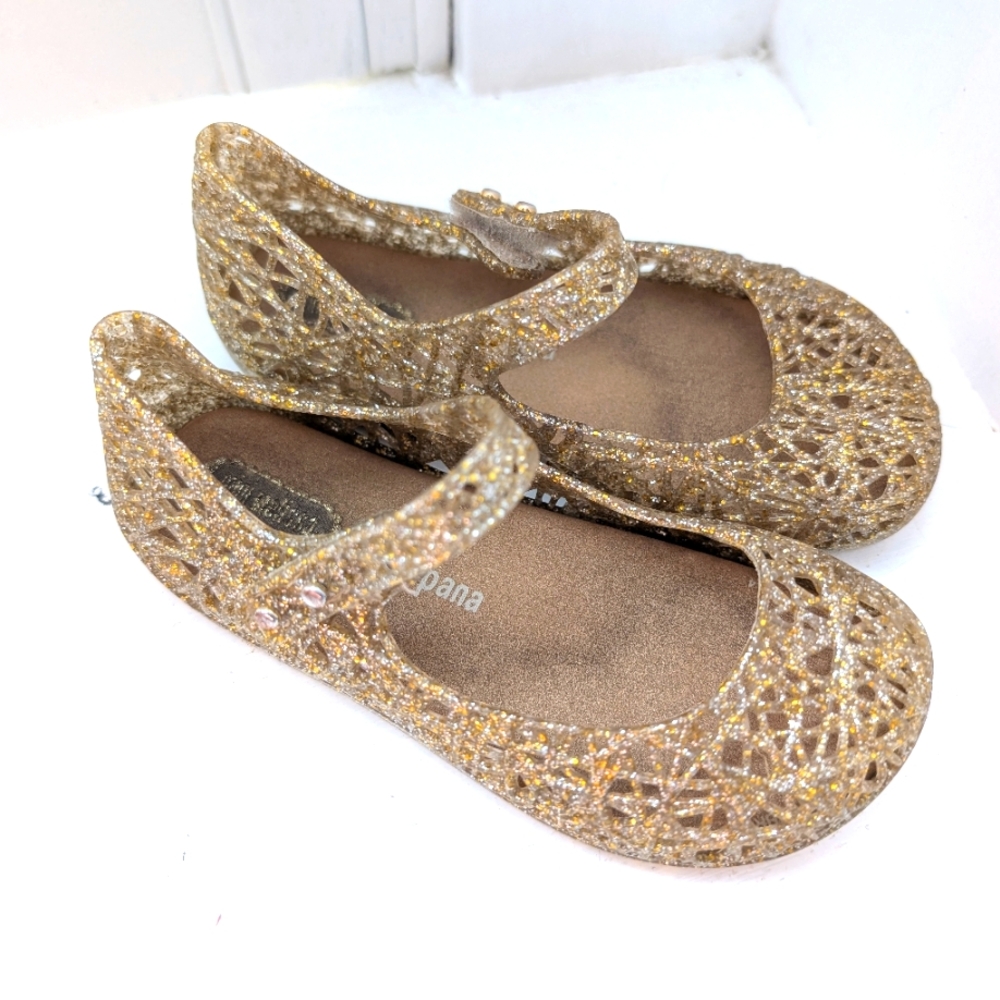 Mini Melissa Campana Gold Zig Zag Flats 9